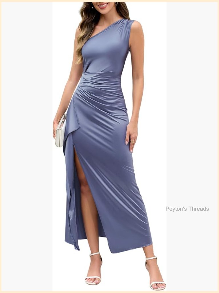 One Shoulder Bodycon Maxi Dress Sexy Split Evening Party Prom Long Dress